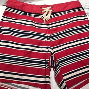 Men's swim trunks, red, white and blue, new